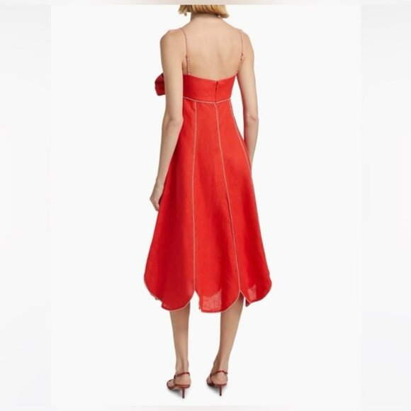 Farm Rio Bow Scalloped Linen Midi Dress, MED NWT - Picture 7 of 11